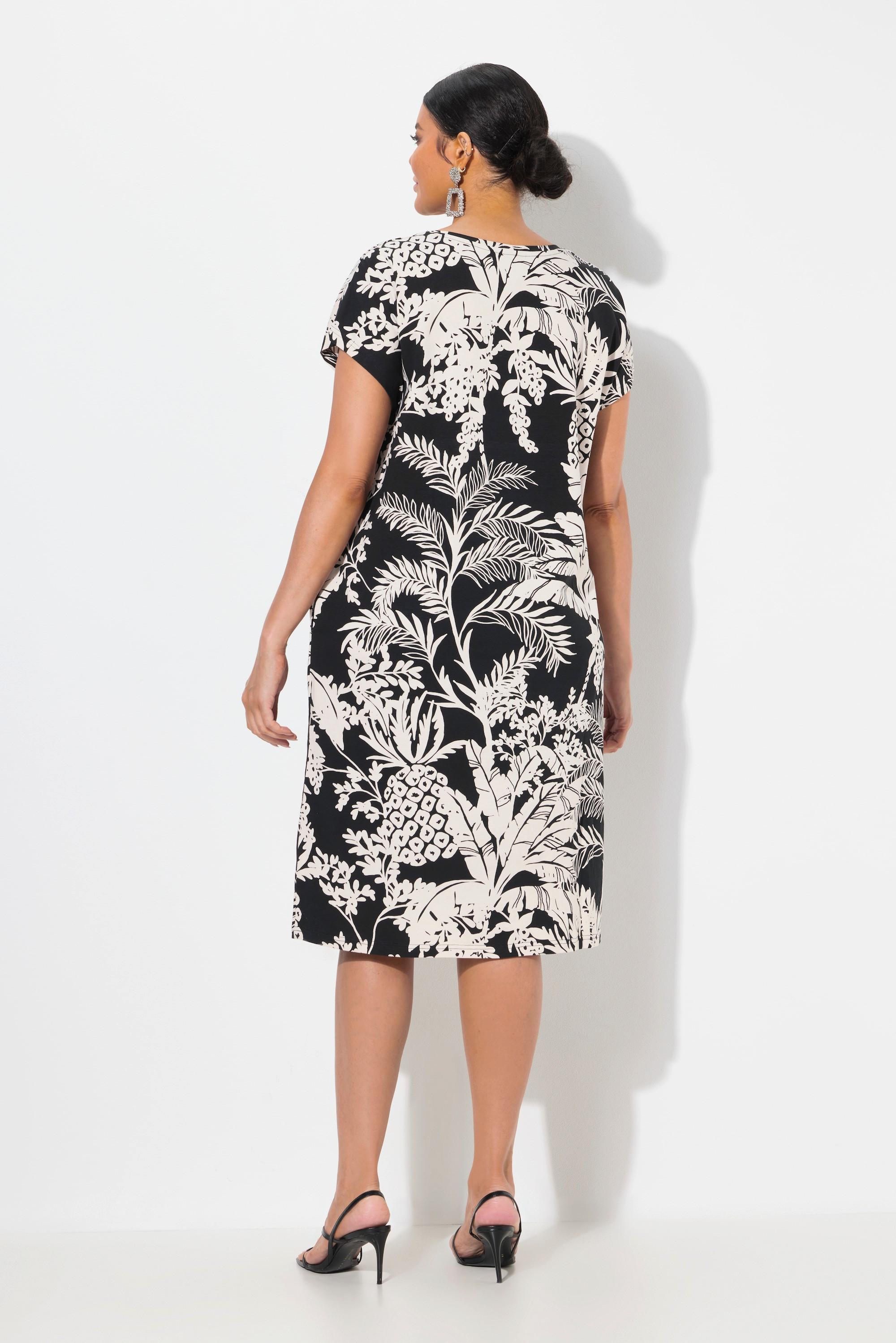 Ulla Popken Abito Jersey Stampa Palme Oversize Scollo Rotondo Mezze Maniche  