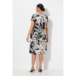 Ulla Popken Abito Jersey Stampa Palme Oversize Scollo Rotondo Mezze Maniche  