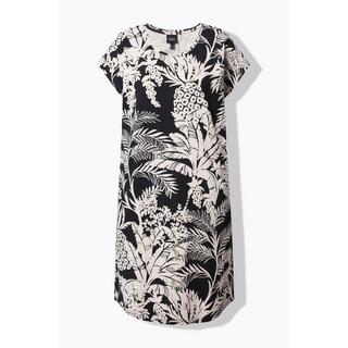 Ulla Popken Abito Jersey Stampa Palme Oversize Scollo Rotondo Mezze Maniche  