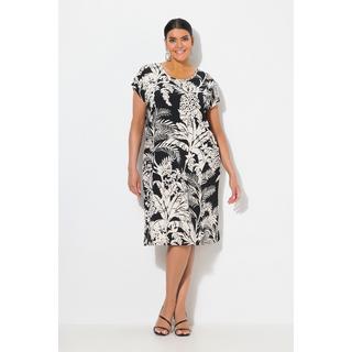 Ulla Popken Abito Jersey Stampa Palme Oversize Scollo Rotondo Mezze Maniche  