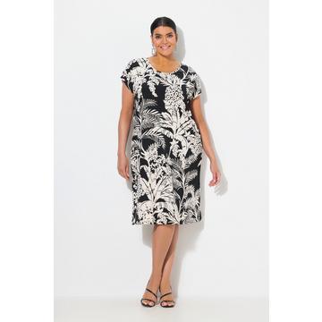 Abito in jersey dal taglio oversize con palme, scollo a girocollo e mezze maniche