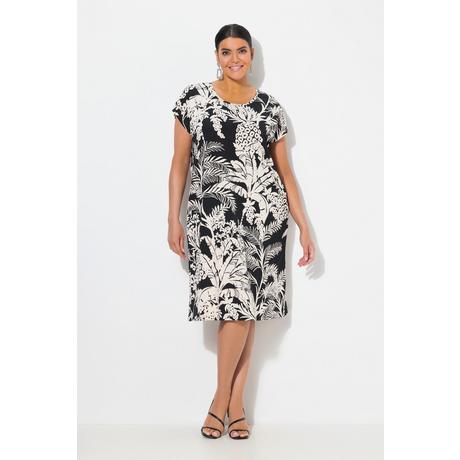 Ulla Popken Abito Jersey Stampa Palme Oversize Scollo Rotondo Mezze Maniche  