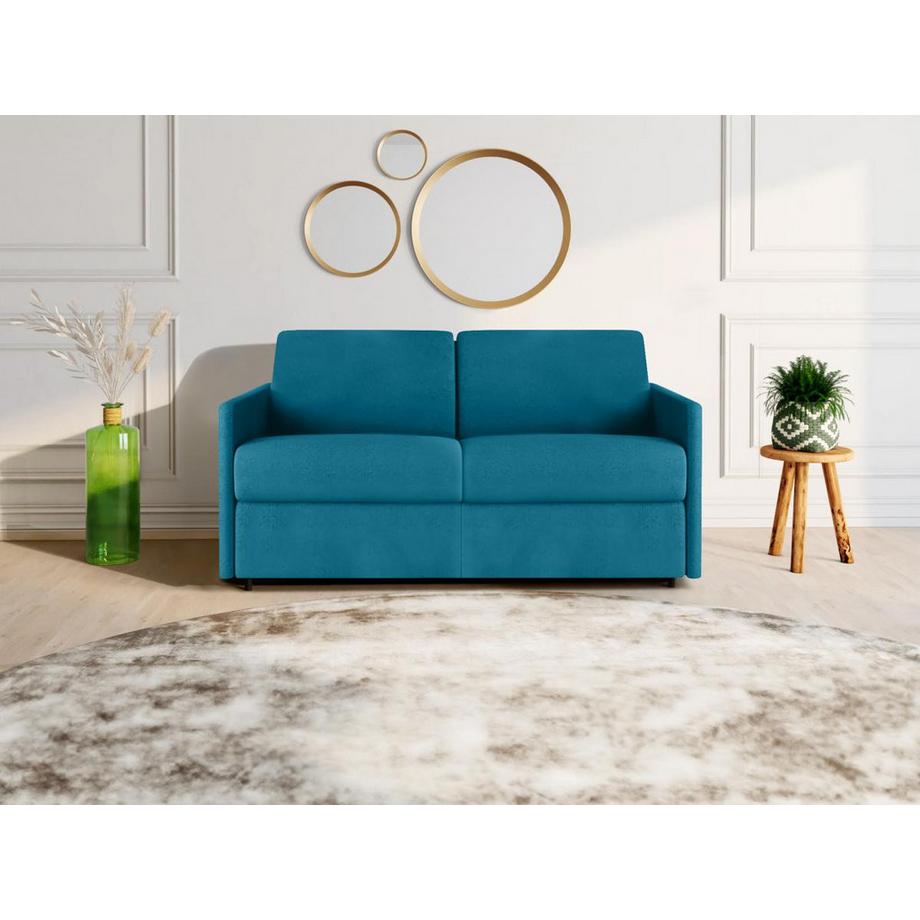 Vente-unique Canapé 2 places conible express en tissu CALIFE Turquoise Couchage Matelas  