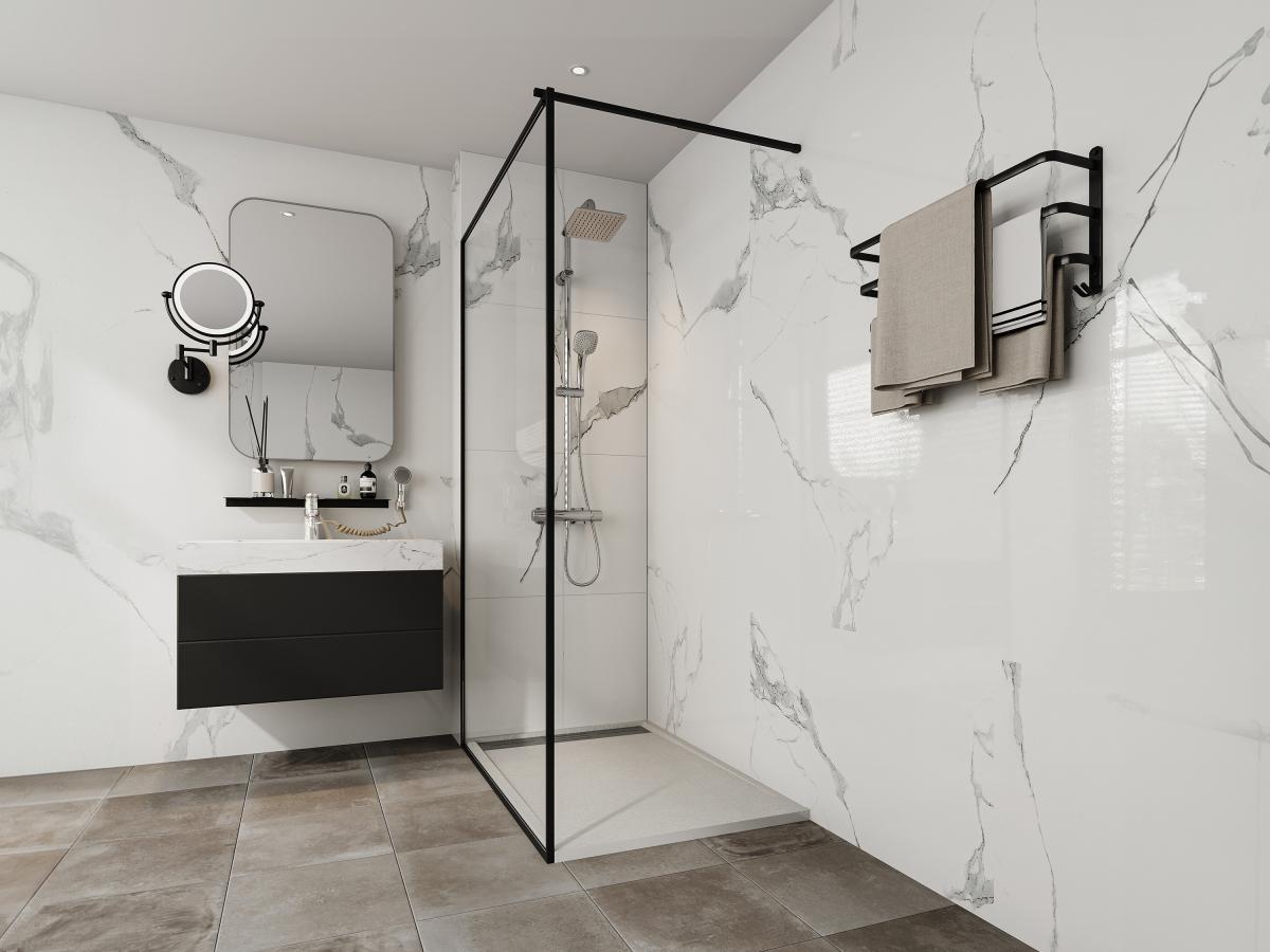 Vente-unique Piatto per doccia da posare o da incasso 120 x 80 cm in Resina Bianco - LYROSA  