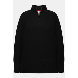 Ulla Popken  Maglione polo con collo alto, zip e maniche lunghe 