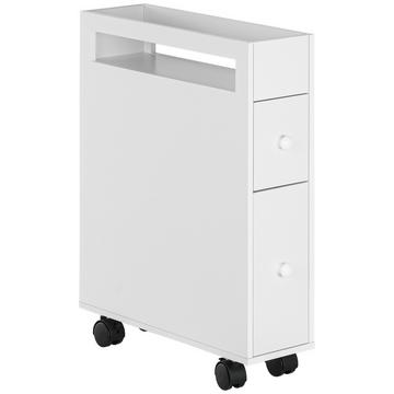 Mobiletto Da Bagno Mobiletto Da Nicchia Con Ruote, 2 Cassetti E Vano A Giorno, Carrello Da Bagno, Bianco, 16X49,5X66Cm