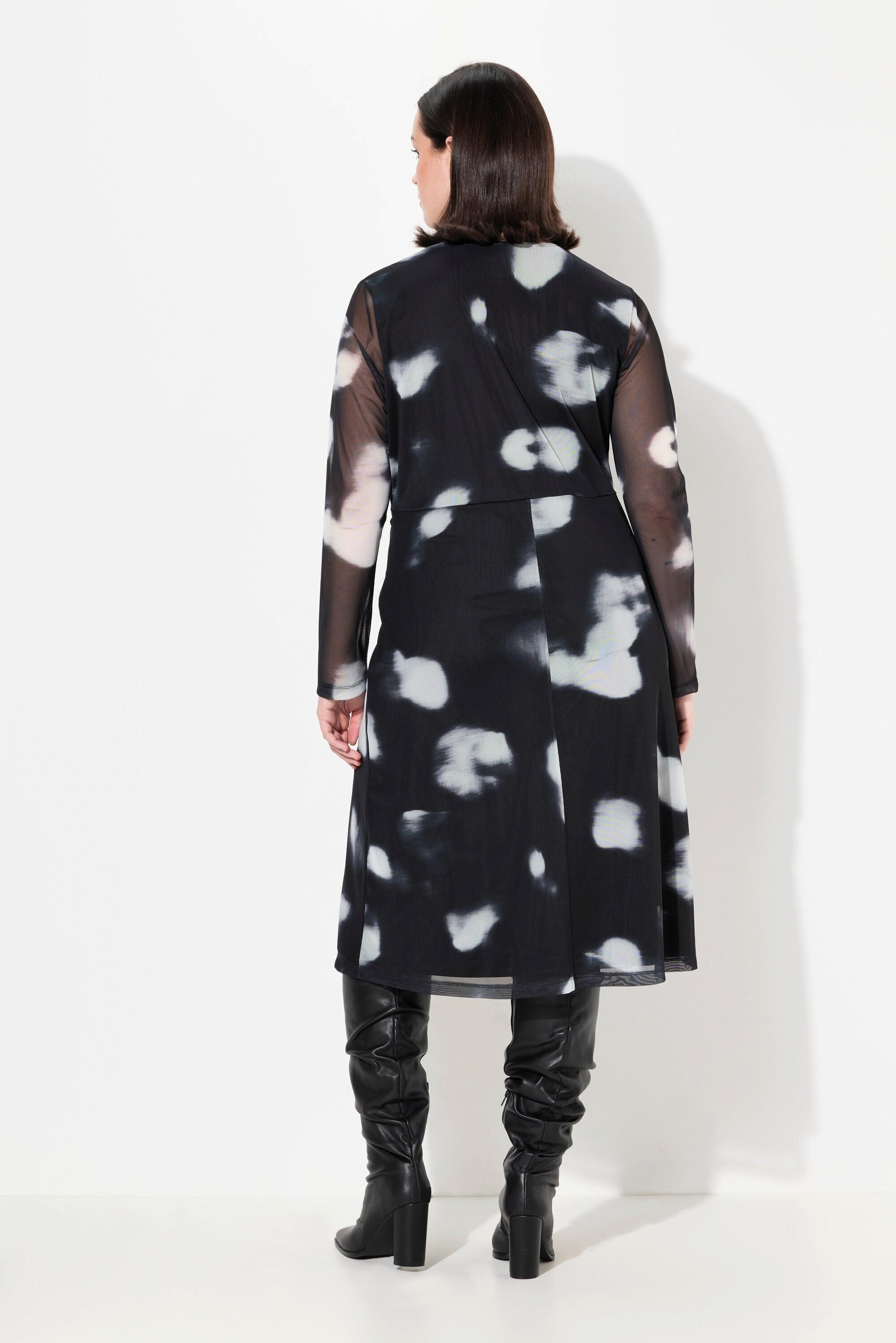 Ulla Popken Robe en mesh double couche à pois col en V manches longues  