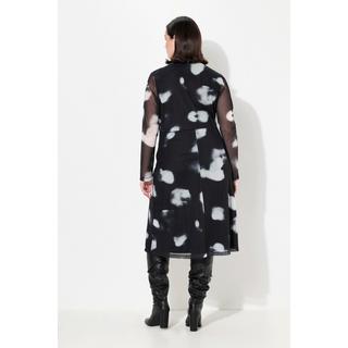Ulla Popken Robe en mesh double couche à pois col en V manches longues  