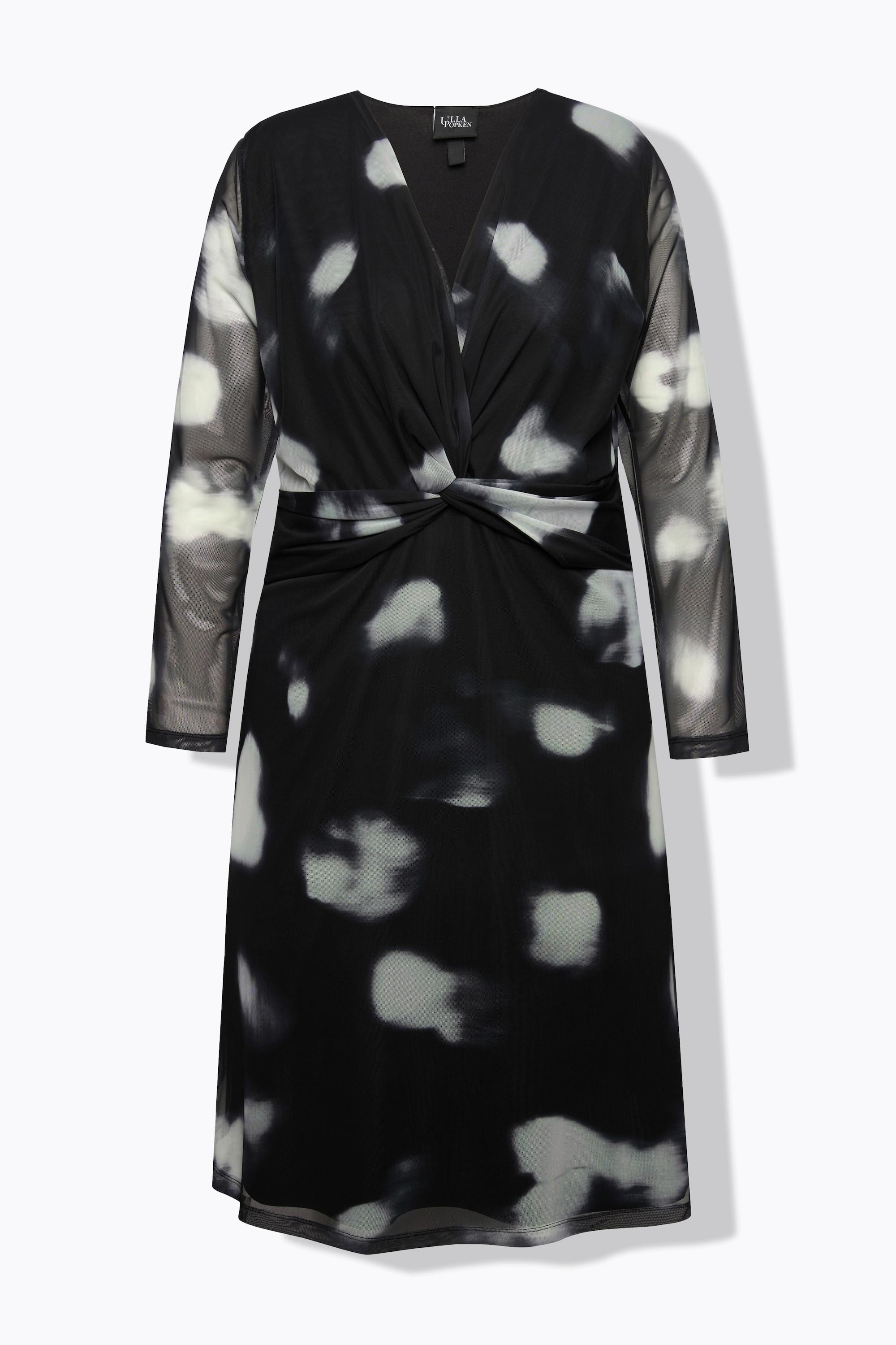 Ulla Popken Robe en mesh double couche à pois col en V manches longues  