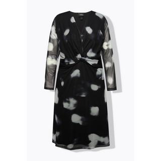 Ulla Popken Meshkleid doppellagig Punkte V-Ausschnitt Langarm  