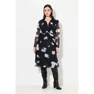 Ulla Popken Robe en mesh double couche à pois col en V manches longues  