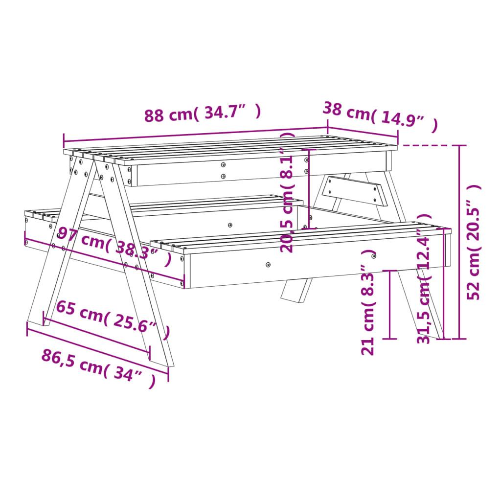 VidaXL Table de pique-nique pinède imprégnée  