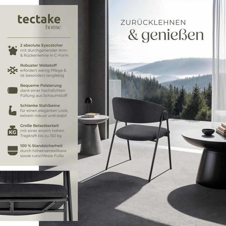 Tectake Armlehnstuhl Bedano Webstoff, gepolstert durchgehende Lehne in C-Form mit Steppmuster  