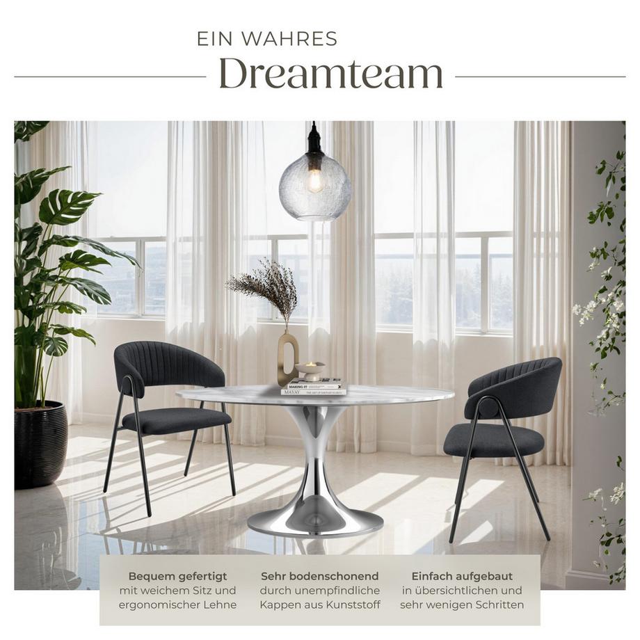 Tectake Armlehnstuhl Bedano Webstoff, gepolstert durchgehende Lehne in C-Form mit Steppmuster  