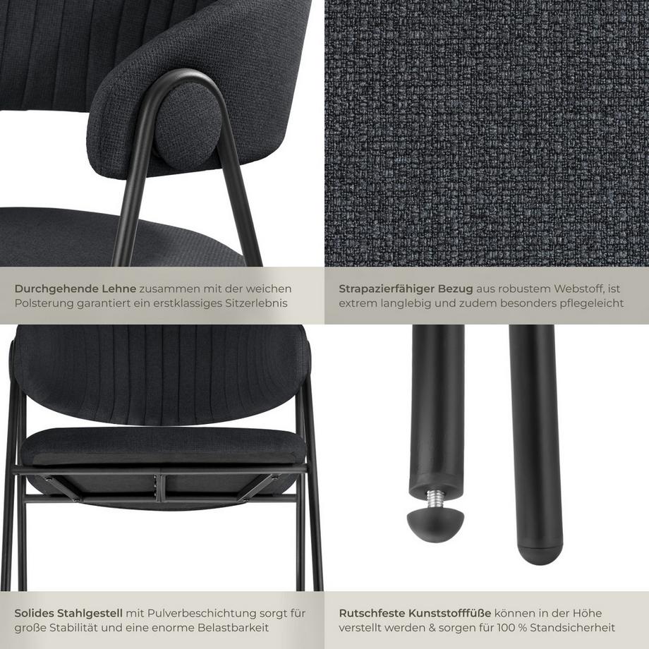 Tectake Armlehnstuhl Bedano Webstoff, gepolstert durchgehende Lehne in C-Form mit Steppmuster  