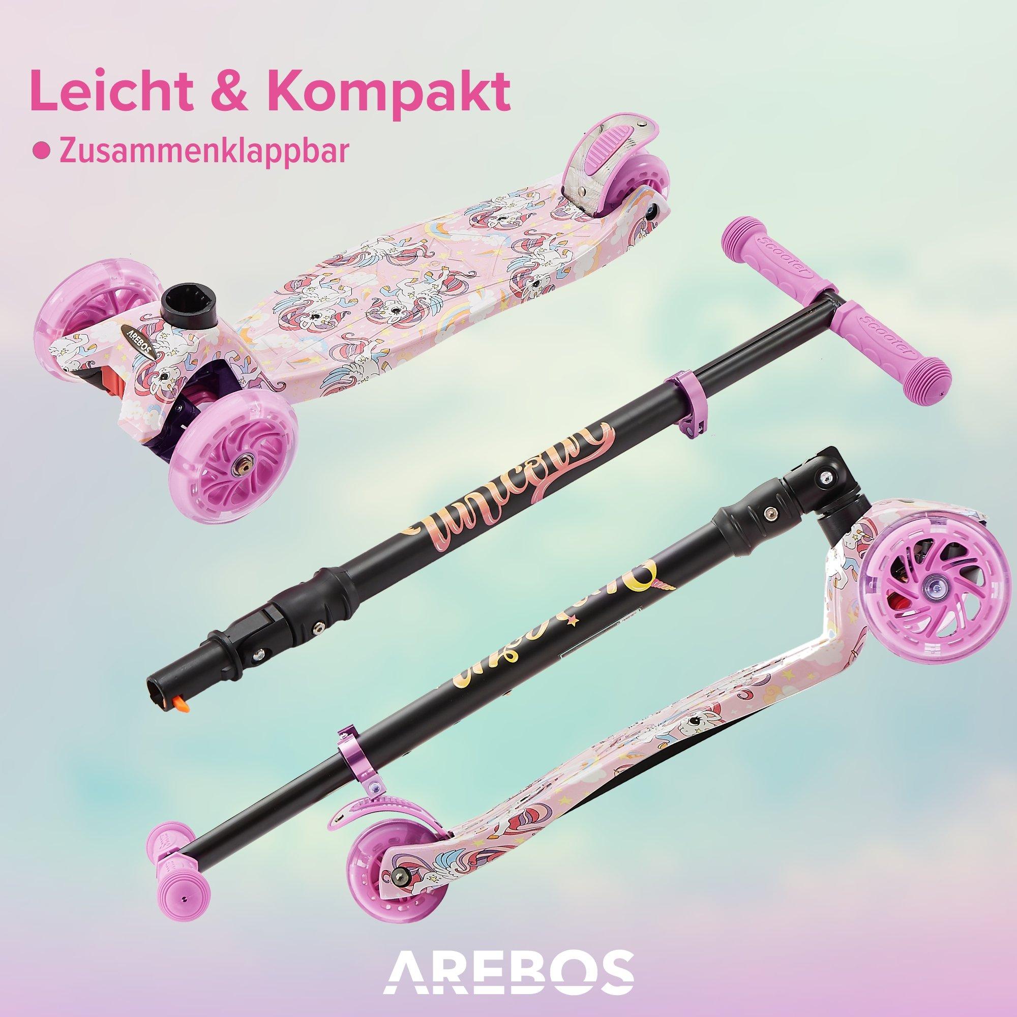 Arebos  Tretroller | Kickscooter | Cityroller | Kinderroller | LED-Räder | Klappbar 