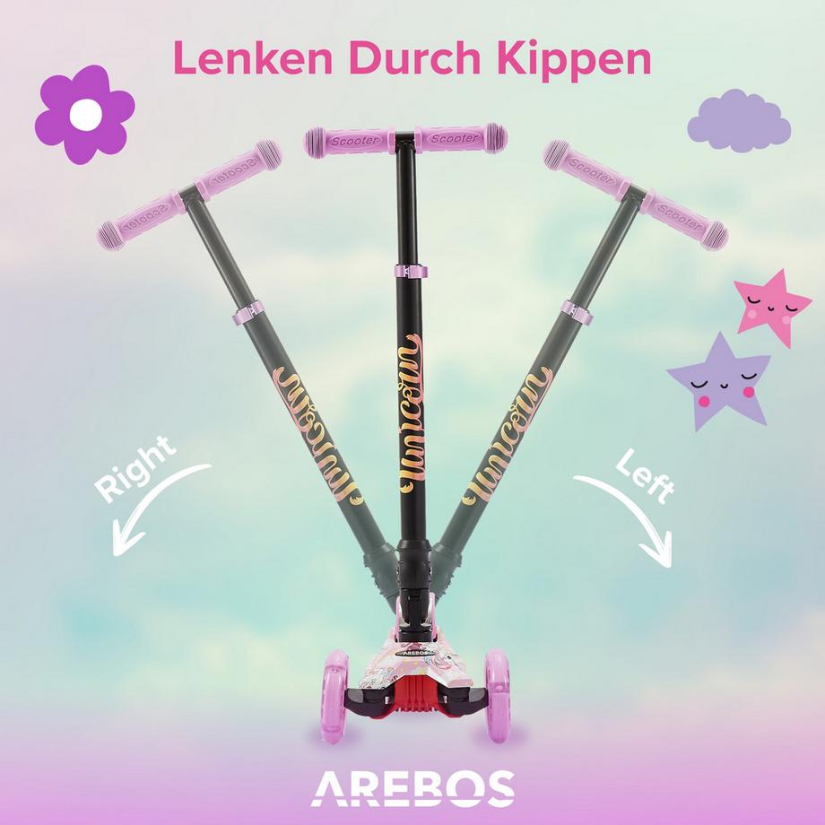 Arebos  Monopattino | Monopattino da città | Monopattino per bambini | Ruote a LED | Pieghevole 