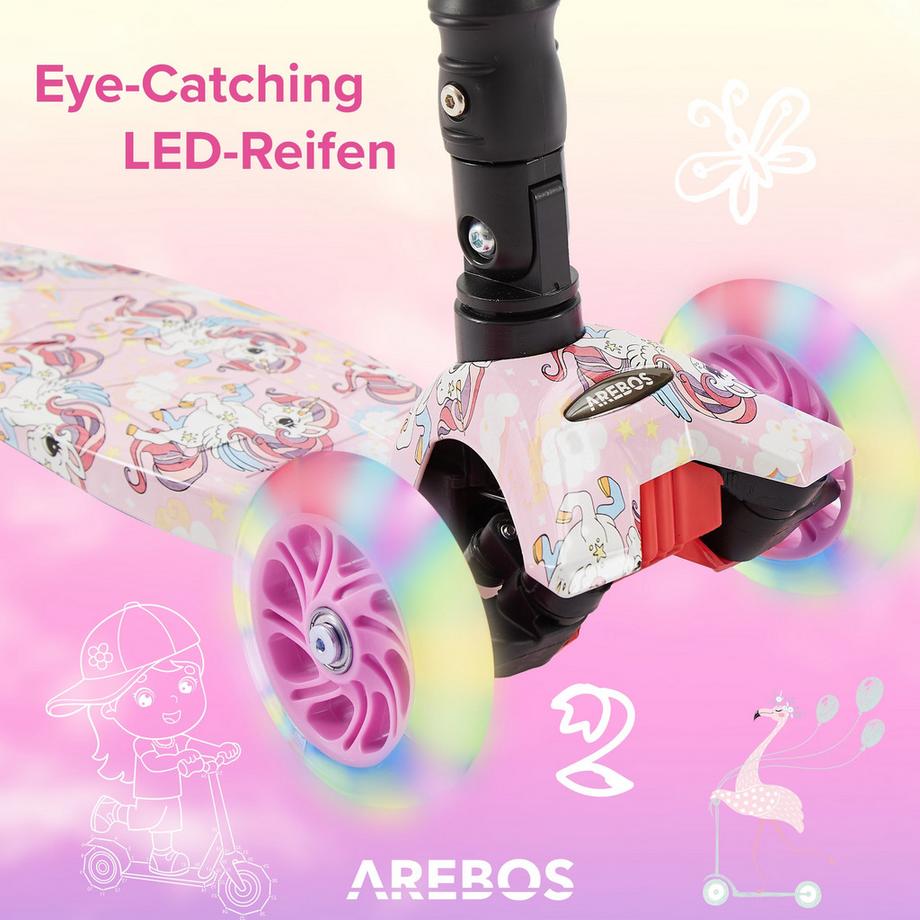 Arebos  Monopattino | Monopattino da città | Monopattino per bambini | Ruote a LED | Pieghevole 