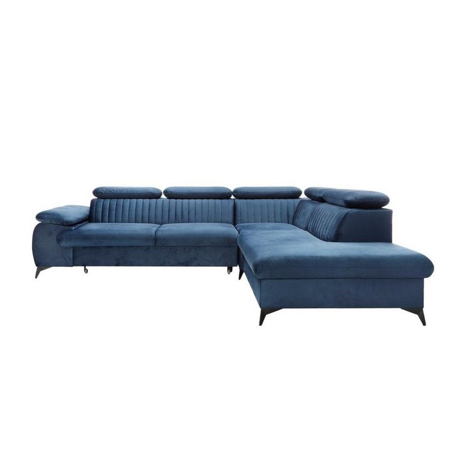 PASCAL MORABITO Canapé grand angle droit convertible en velours bleu nuit SAMARA de Pascal Morabito  