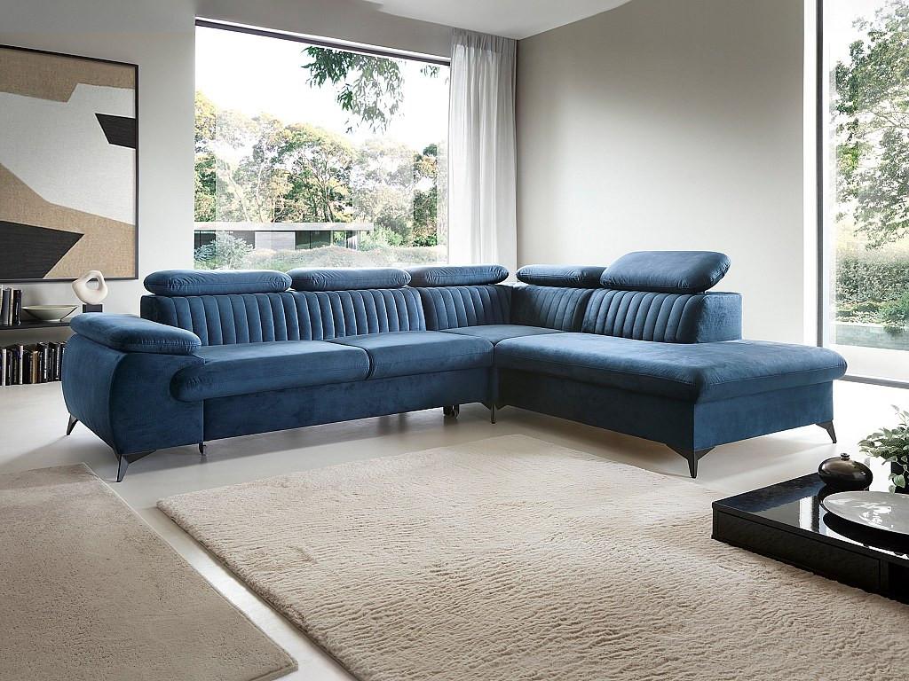 PASCAL MORABITO Großes Ecksofa mit Schlaffunktion - Ecke rechts - Samt - Dunkelblau - SAMARA von Pascal Morabito  