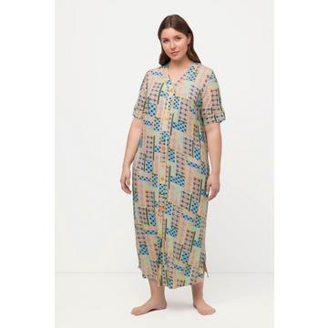 Chemise de nuit. Imprimé patchwork. Décolleté en V. Manches courtes