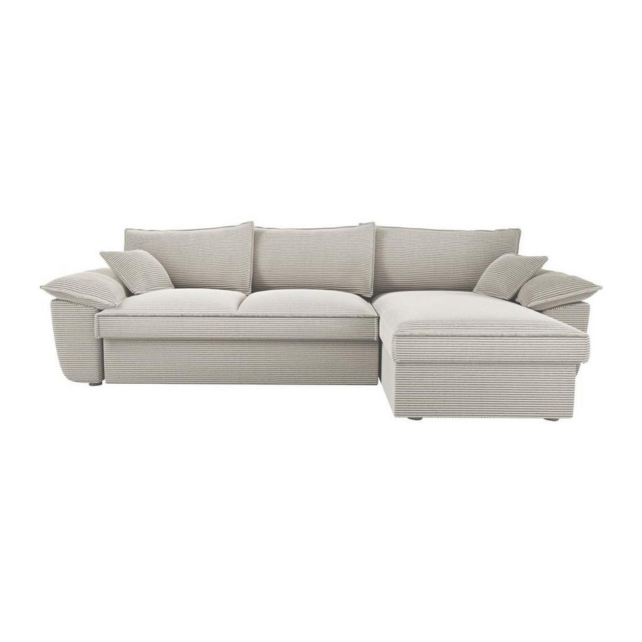 Vente-unique Canapé d'angle droit convertible en velours côtelé gris clair avec coffre de rangement GUILLERMO II  