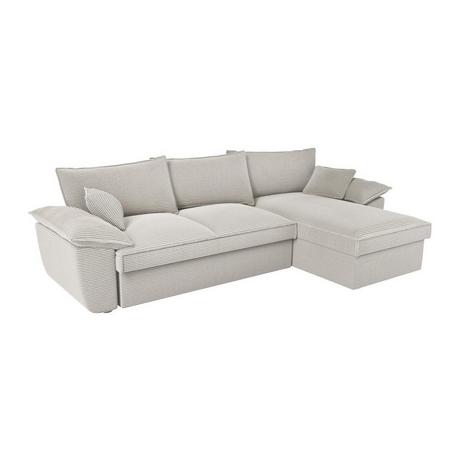 Vente-unique Ecksofa mit Schlaffunktion + Bettkasten - Ecke rechts - Cord - Hellgrau - GUILLERMO II  