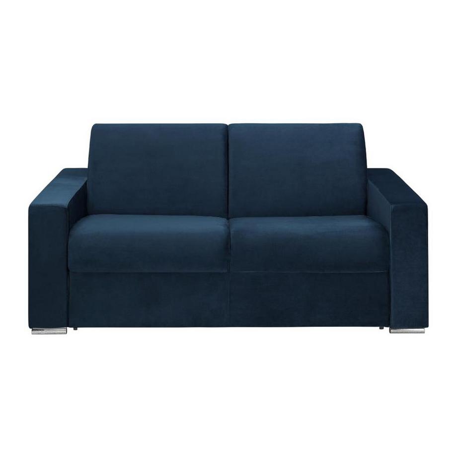 Vente-unique Canapé 2 places convertible express en velours bleu nuit - Couchage lattes larges 120 cm - Matelas 14 cm avec mémoire de forme CALITO  
