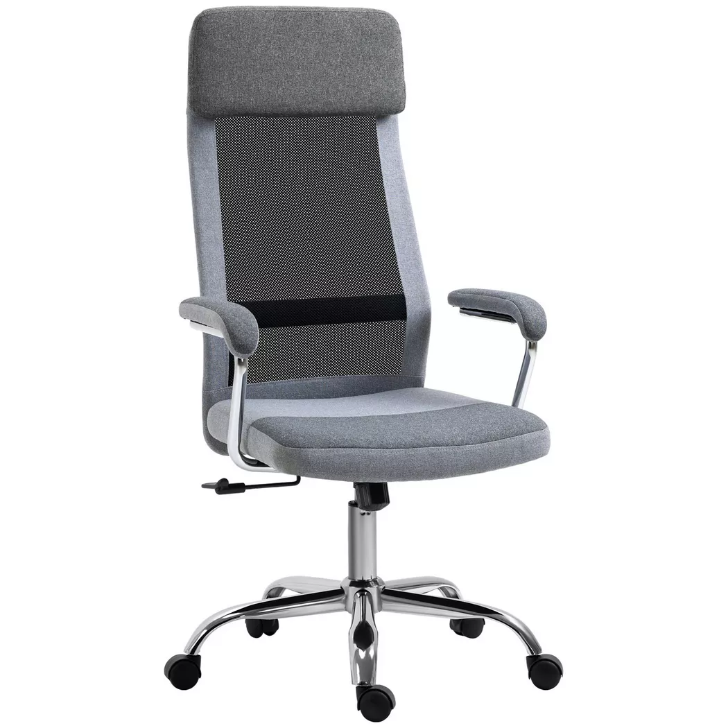 Northio – Bürostuhl Ergonomisch Computerstuhl Höhenverstellbar Kopfstütze Nordischer Stil Hellgrau+Schwarz 65X67X119-129Cm, 65X69CM