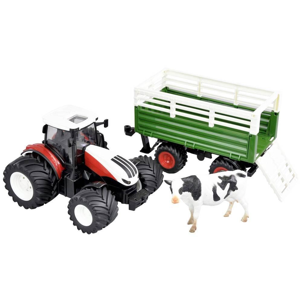 Amewi  Tracteur RC avec fourgonnette, son et lumière, RTR 1:24 avec vache comme accessoire 