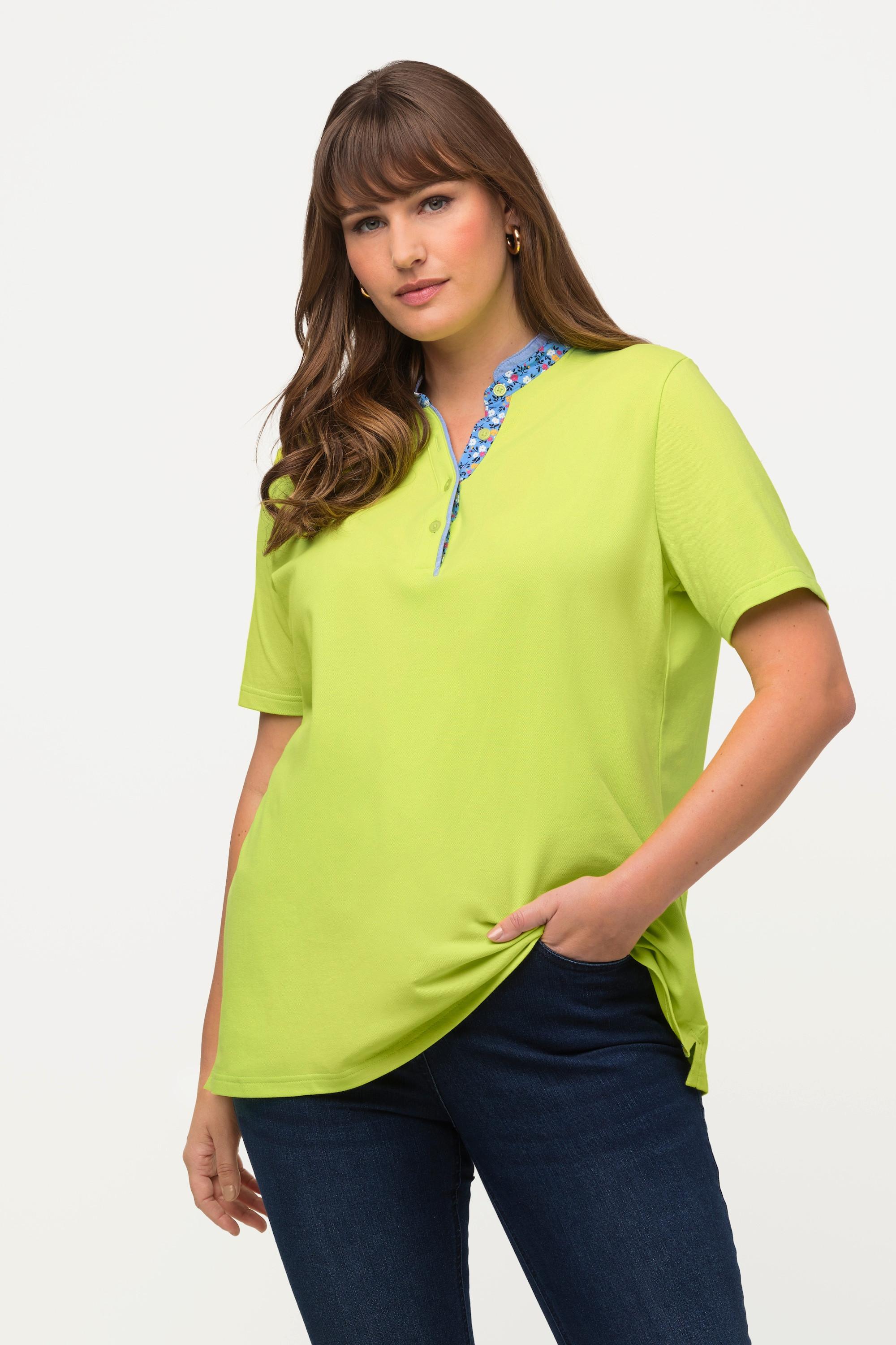 Ulla Popken  Maglia polo classica con collo alto, dettagli a fiori e mezze maniche 