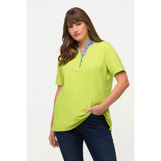 Ulla Popken  Maglia polo classica con collo alto, dettagli a fiori e mezze maniche 