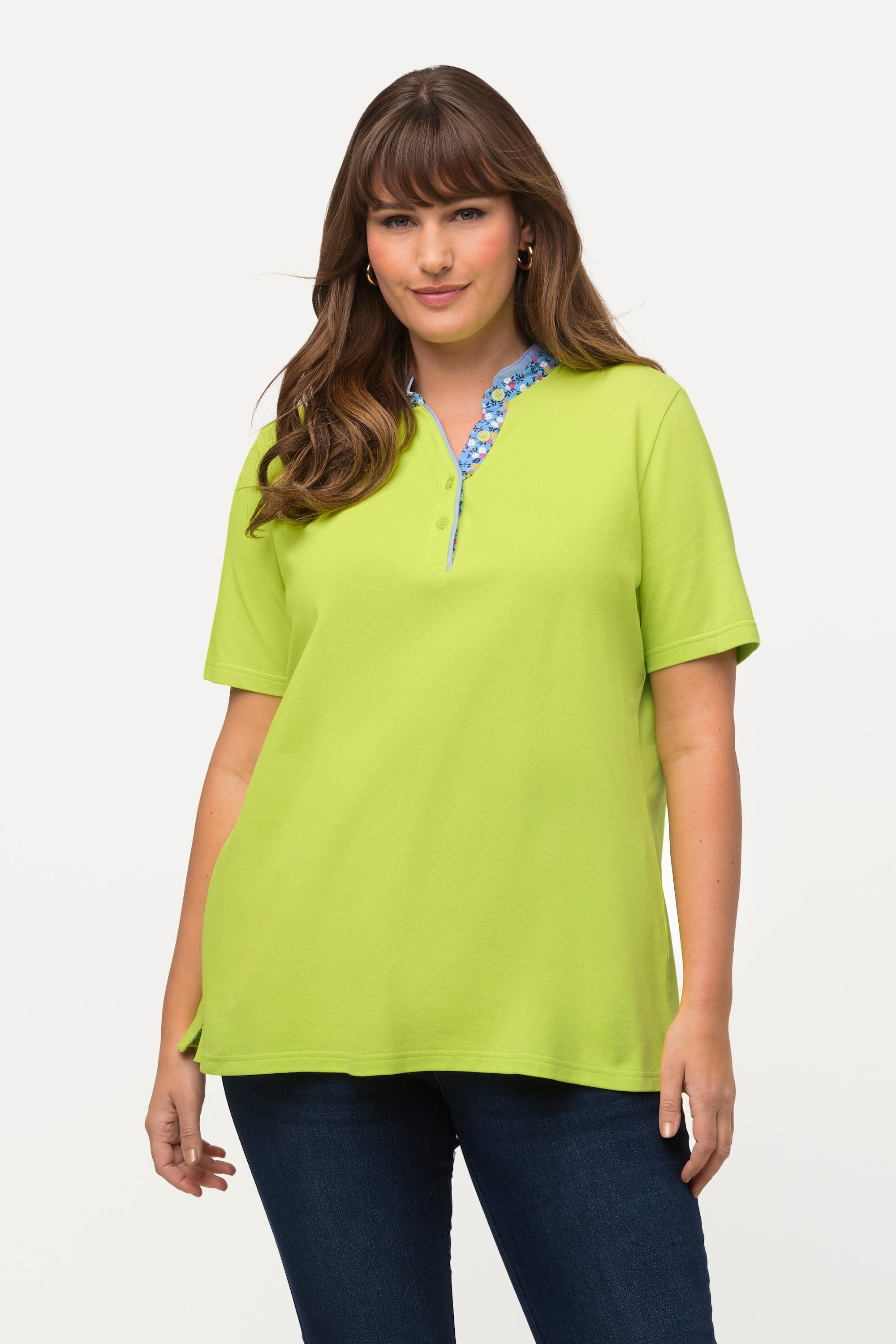 Ulla Popken  Maglia polo classica con collo alto, dettagli a fiori e mezze maniche 