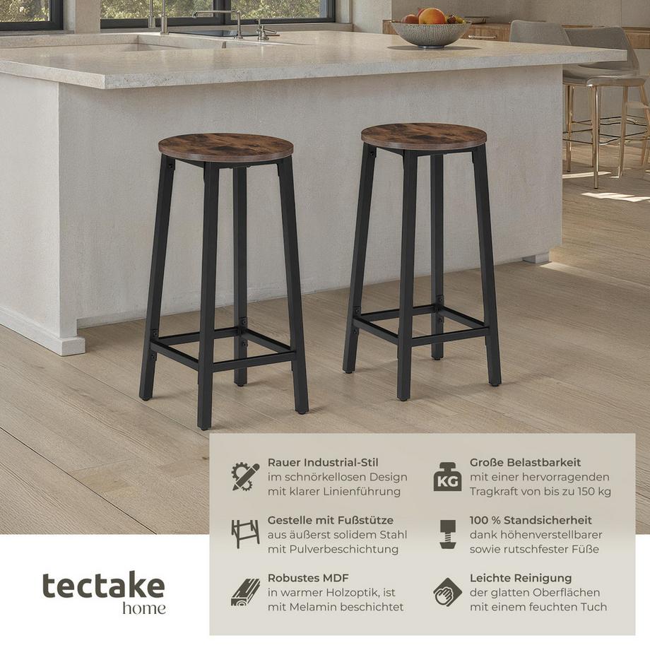Tectake Lot de tabourets de bar CORBY style industriel  