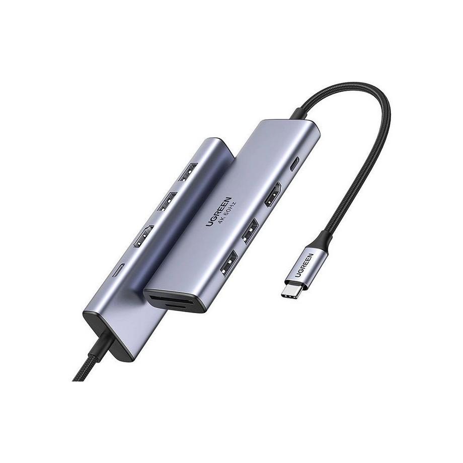 UGREEN  Ugreen Hub USB-C auf 2x USB-A / HDMI 4K 60Hz / SD- und TF-Kartenleser / USB-C PD 100W – Grau 