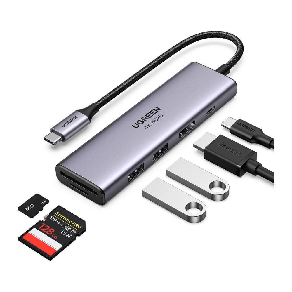 UGREEN  Ugreen Hub USB-C vers 2x USB-A / HDMI 4K 60Hz / Lecteur de cartes SD et TF / USB-C PD 100W - Gris 
