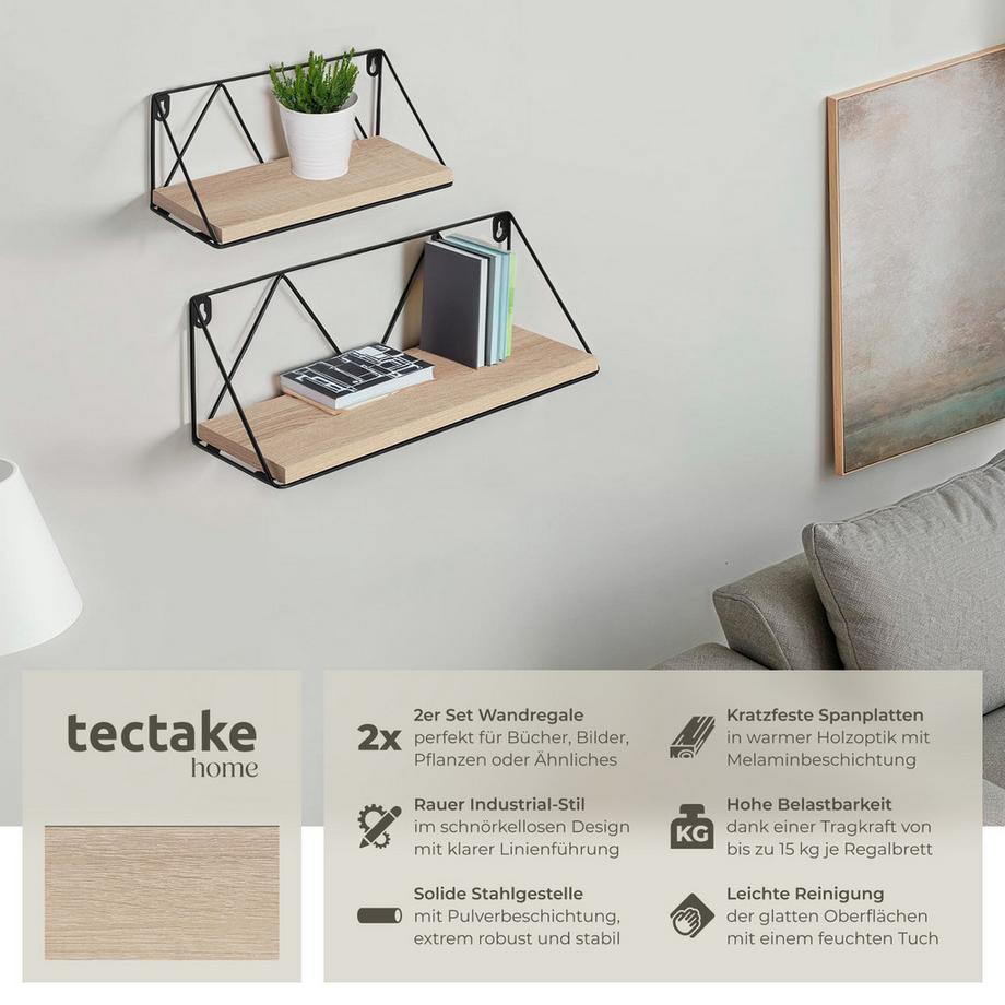 Tectake 2er Set Wandregal Rockport Industrial Style Holz und Stahl  