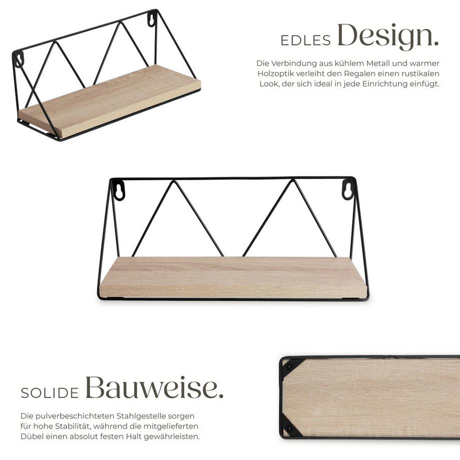 Tectake 2er Set Wandregal Rockport Industrial Style Holz und Stahl  