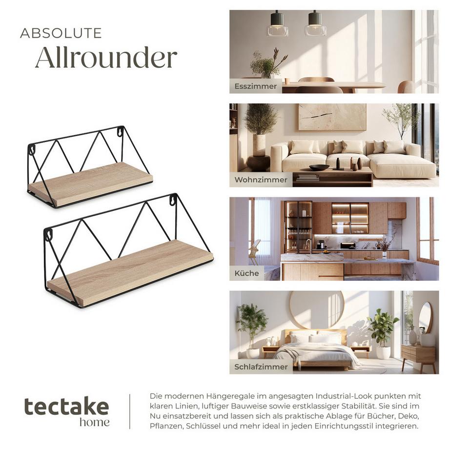 Tectake 2er Set Wandregal Rockport Industrial Style Holz und Stahl  
