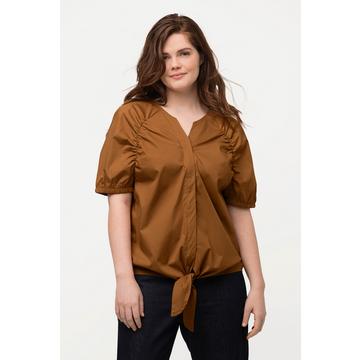 Blusa di cotone biologico con fascia nell'orlo, scollo a tunica e mezze maniche