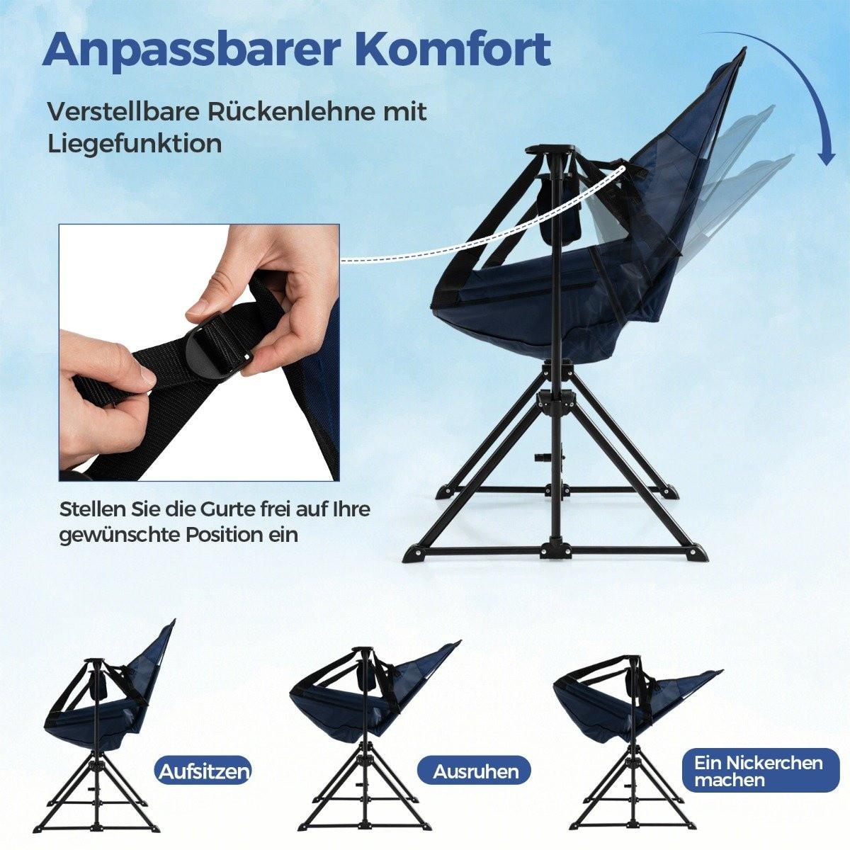 Northix  Campingstuhl mit Fußstütze & Verstellbarer Rückenlehne & Kopfstütze & Getränkehalter Angelstuhl Marineblau 