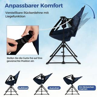 Northix  Campingstuhl mit Fußstütze & Verstellbarer Rückenlehne & Kopfstütze & Getränkehalter Angelstuhl Marineblau 