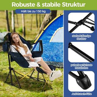 Northix  Campingstuhl mit Fußstütze & Verstellbarer Rückenlehne & Kopfstütze & Getränkehalter Angelstuhl Marineblau 
