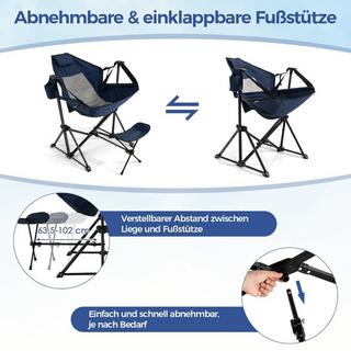 Northix  Campingstuhl mit Fußstütze & Verstellbarer Rückenlehne & Kopfstütze & Getränkehalter Angelstuhl Marineblau 