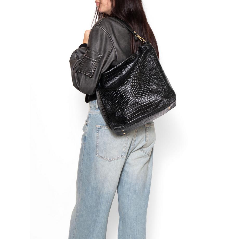 Gave Lux Sac à Bandoulière Cuir Gaufré Crocodile  