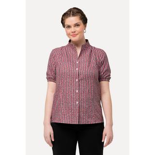 Ulla Popken Blusa a Quadri Collo a Calice Scollo a V Mezza Manica  