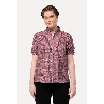 Blusa in tradizionale stile Tracht con quadri, scollo a V montante e mezze maniche