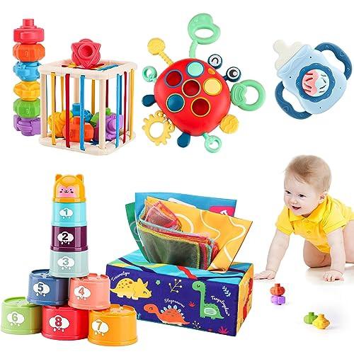 Activity-board  Sensorisches Babyspielzeug mit Wischbox, Sortierspielzeug, Stapelspielzeug, Zugseilspielzeug, Beißspielzeug 