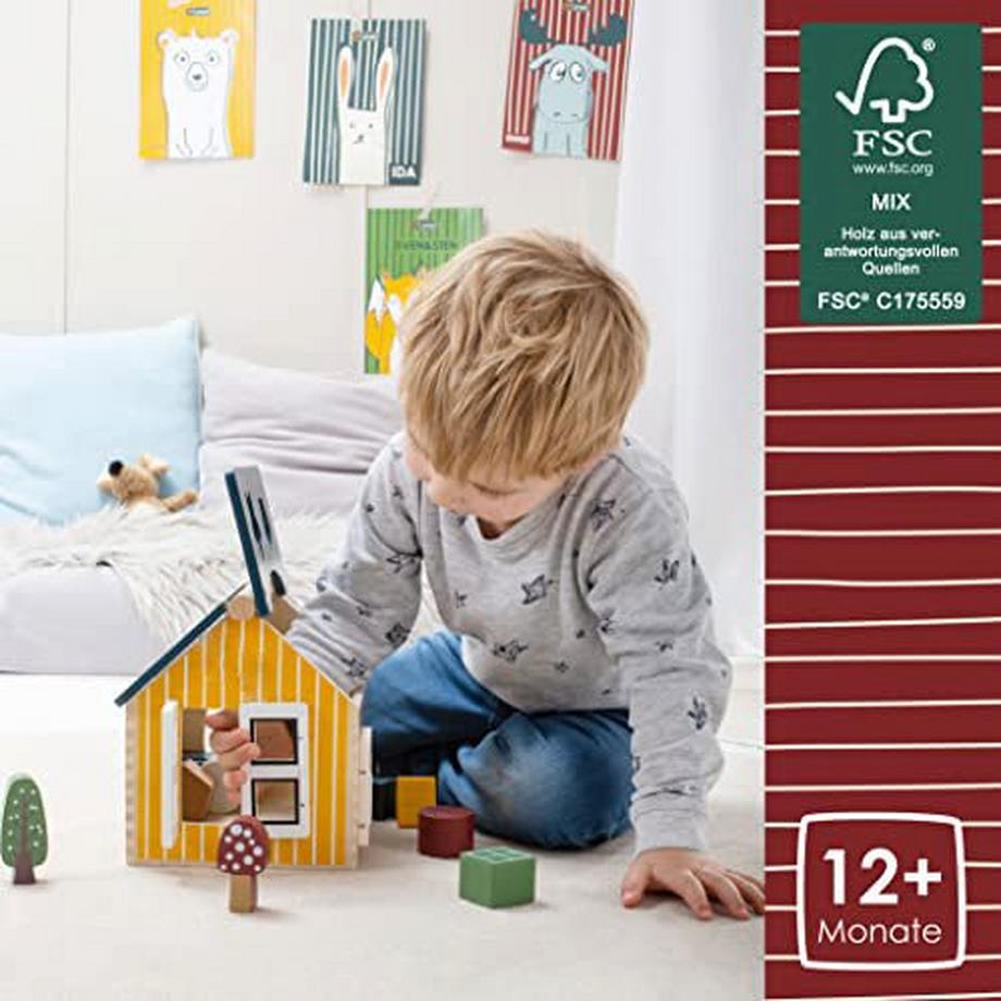 Activity-board  Maison de prise en bois avec 12 blocs de bois 