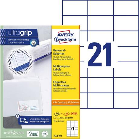 Avery-Zweckform Universal-Etiketten 70 x 42.3 mm Papier Weiß 4620 St. Permanent haftend Tintenstrahldrucker  